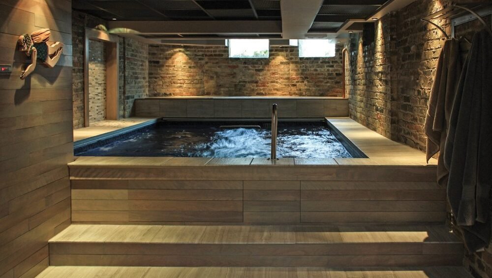 Luxury swimming pool with modern design and elegant outdoor space